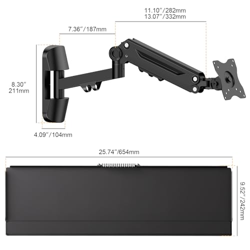 Putilsen Mount Wall Mount Keyboard Tray- Keyboard and Mouse Stand & Monitor Mount Arm,Height Adjustable Typing Platform Holds up to 26.4 lbs,Black