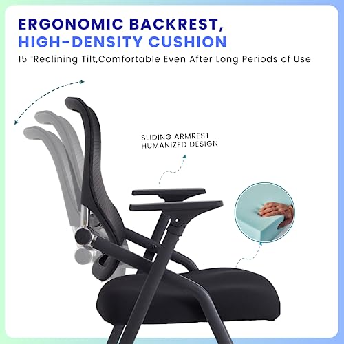 BROBRIYO PRO, Stackable & Foldable Conference Room Chairs with 2X Thick Cushion, Lumbar Support, Armrest - Mesh Bouncing Back for Office Meeting, Conference, Training Room Chair 1 Pack