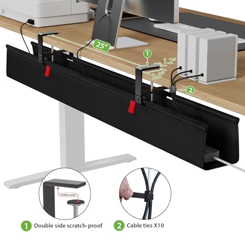 KEEGH Extra Large 48" Under Desk Cable Management Tray - Under Desk Cord Management - Clamp/Screw Mount - Support Upto 70lbs - Fabric Wire Management - Cable Raceways Tray Cord Hiders for Office/Home