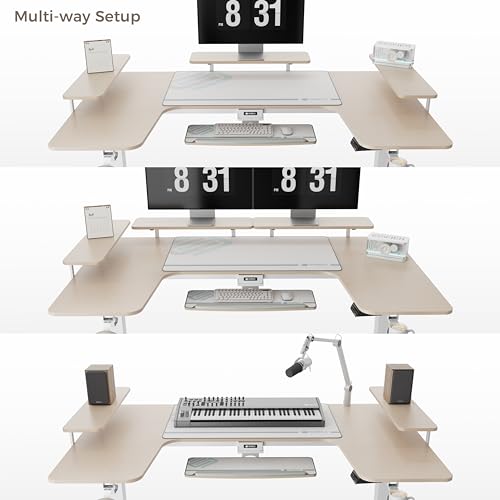 EUREKA ERGONOMIC Gaming Standing Desk with Keyboard Tray,74" U Shaped Studio Desk for Recording&Live,Electric Height Adjustable Desk w LED Convertible Shelves,Maple