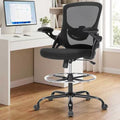 Heromate Drafting Chair Ergonomic Comuputer Standing Desk Chair with Flip-Up Arms and Lumbar Support, Tall Office Chair with Adjustable Footrest, Stool Counter Height Office Chairs Black