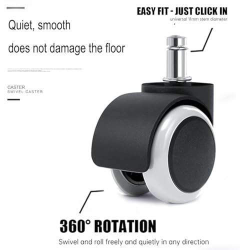 2" Universal Computer Office Chair Wheels Heavy Duty Rubber Gaming Chair Casters White No Noise Polyurethane Wheel Replacement Standard Size Set of 5