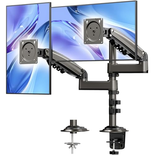 HUANUO 17-32 Inch Dual Monitor Stand, Vertical Dual Monitor Mount, Monitor Stand 2 Monitors, Ergonomic Adjustable Tilt/Swivel/Rotate, Weight Max 19.8 lbs, VESA 75/100mm