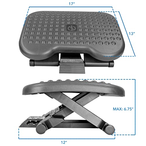 Mount-It! Under Desk Footrest with Foot Pedal Height Adjustment (4.25"–6.75"), Adjustable 30° Tilt Ergonomic Office Foot Rest, Non Slip Massage Surface Foot Stool Under Desk