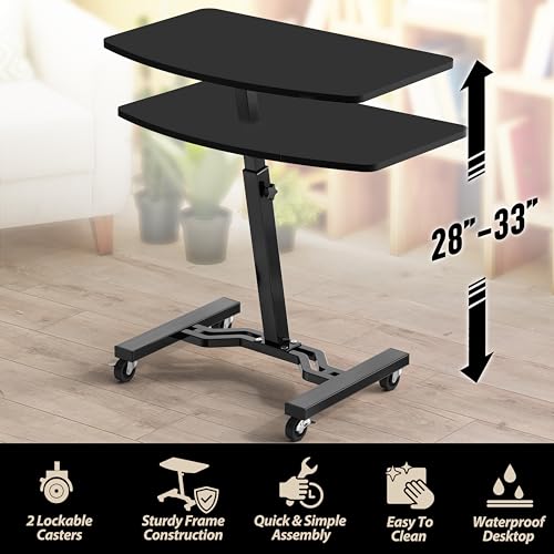 SHW Mobile Height Adjustable Laptop Rolling Cart with Height Adjustment from 28" to 33", Black