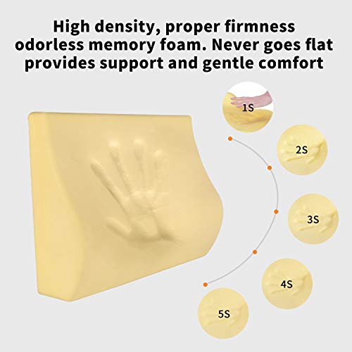 TISHIJIE Memory Foam Lumbar Support Pillow for Car - Lower Back Support Cushion for Driving, Back Pain Relief for Car Seat, Office Chair, Wheelchair (Gray)