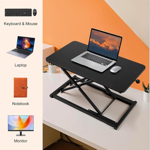 Standing Desk Converter Height Adjustable,Keyboard Riser for Stand Up Desk Riser, Easy Lift Height Converter Computer Workstations Home Office Study Room Portable Small Table Black Size 23.6 Inch D