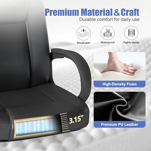 Keratee Executive Office Chair, Leather Desk Computer Chair with Armrests, Mid-Back Swivel Adjustable Ergonomic Design for Home Office, 10PC, Black