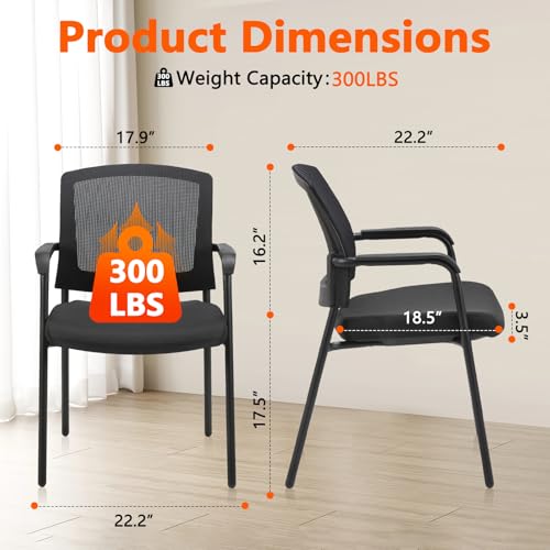 CLATINA Black Stacking Chairs Stackable Waiting Room Chairs with Armrest, Mesh Office Reception Guest Chair for Home Desk Conference Lobby Church Medical Meeting Training Ergonomic, Set of 8