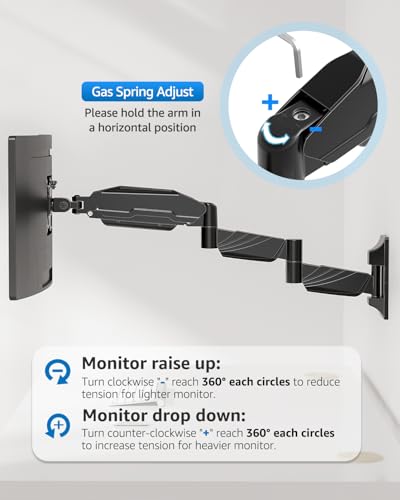 ErgoFocus Long Arm Monitor Wall Mount for Max 32 inch Computer Screen, Extra Long Adjustable Single Wall Mount Monitor Arm, Full Motion Vesa Wall Bracket 100x100, Hold up to 17.6lbs, Black