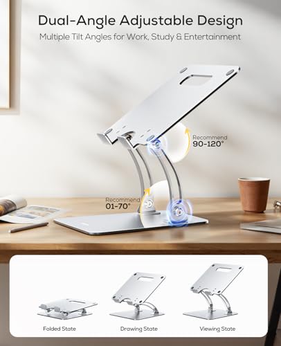 Nulaxy Ergonomic Adjustable Laptop Stand for Desk, Dual Foldable Computer Riser with Advanced Heat-Vent, Heavy-Duty Portable Notebook Holder for Posture Correction, Compatible with Mac 10-17" Laptops