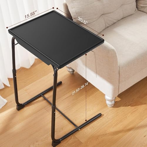 HUANUO Adjustable TV Tray Table - TV Dinner Tray on Bed & Sofa, Comfortable Folding Table with 6 Height & 3 Tilt Angle Adjustments (Black)