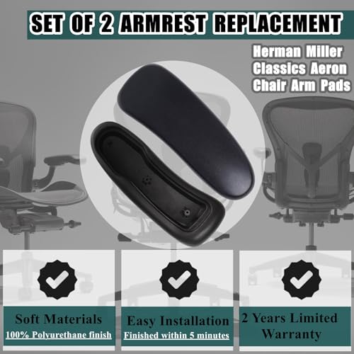 HYEJDRV Chair Armrest Replacement, Arm Pad Caps Replacement for Herman Miller Classic Aeron Chair Graphite Black 1 Pair