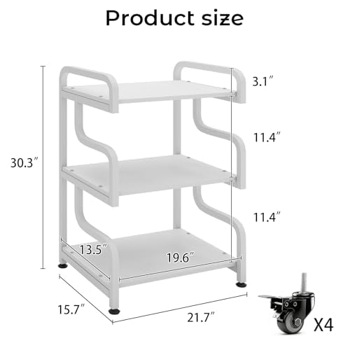 Natwind 3-Tier Printer Stand with Wheels Movable Storage Cart Floor-Standing Multi-Purpose Shelf Rack for Media Player Scanner Files Books Microwave Oven in Kitchen Living Room Home Office (White)