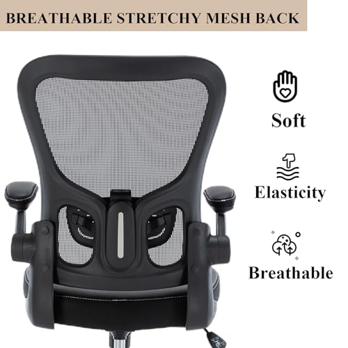 Office Chair, Mesh Ergonomic Desk Computer Chair with PU Leather Flip-up Armrest, Home Task Chair with Lumbar Support, Adjustable Executive Mid Back, Rolling Swivel,Black