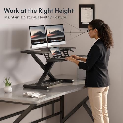 FLEXISPOT Standing Desk Converter 36" Desk Riser, Height Adjustable Desktop Riser Sit Stand Computer Workstation, Spacious Stand Up Desk Converter for Laptop Keyboard and Monitor Setup, Black