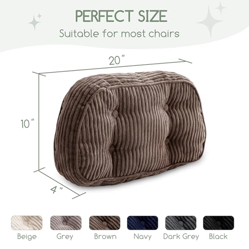 HIGOGOGO Lumbar Support Pillow for Recliner Chair/Accent Chair/Couch/Office Chair, Tufted Corduroy Back Support Cushion for Elderly, Recliner Cushions for Back Rest, Pain Relief, Reading, Brown