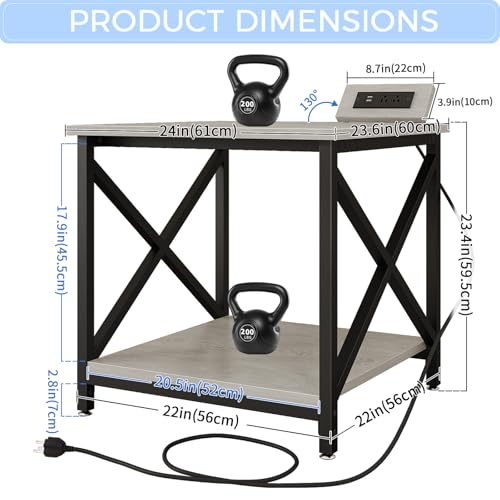 METYERRY Large Printer Stand with Power Outlet, with Storage Shelf, 2 Tier Rolling Printer Cart with Industrial Wheels, 23.6 x 23.6 Inches Printer Table for Home Office,Greige