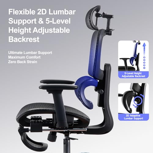 LarkLeaves Office Chair with Footrest, Ergonomic Chair with 3D Headrest, Computer Chair with Adjustable Backrest & 3D Armrest, Gaming Chair with Adaptive Lumbar Support, Mesh Backrest & Cushion, Black