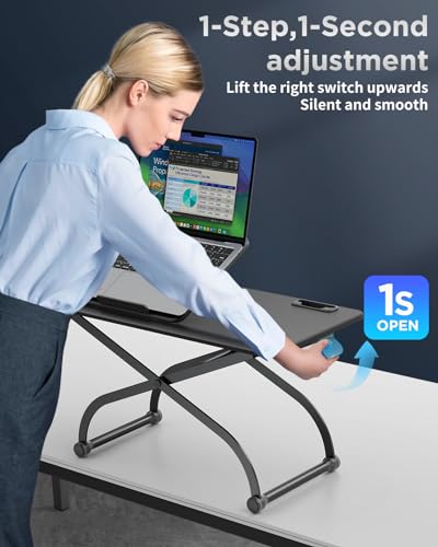 SAIJI Metal Small Laptop Desk Standing Converter, 23" Height Adjustable Desk Riser for Tabletop, Sit-Stand Workstation, Table Extender for Desk