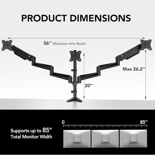 HUANUO Triple Monitor Mount for 17 to 32 inch Screens, Adjustment Gaming Triple Monitor Stand with Swivel, Tilt, Rotation, Clamp & Grommet Kit