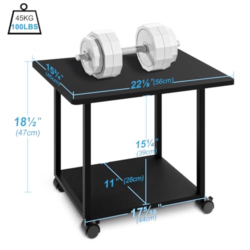 MARTY 22"x15.75" Large Under Desk Printer Stand with Storage Shelf 2-Tier Rolling Printer Cart with Wheels Printer Table for Home Office Heavy Duty Storage Rack for Scanner Fax Machine, Black