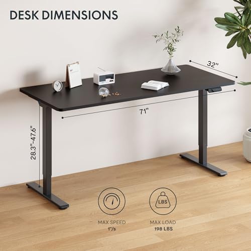 FLEXISPOT 71"x32" Large Dual Motor Electric Standing Desk, Black - 198 LBS Heavy-Duty Capacity, Ideal for Home Office, Creative Studio, or Multi-Monitor Setup