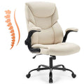 Sweetcrispy Ergonomic Office Chair - Heavy Duty Task Desk Chair with Flip-up Armrest, PU Leather, Height Adjustable & Swivel Rolling Chair with Wheels, Beige