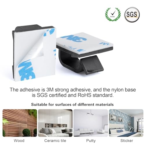 XHF 120 PCS Adhesive Cable Wire Clips Black, Outdoor Christmas Light Clips, Cable Management Wire Organizer Cord Holder for Under Desk, Car, Wall, TV PC Ethernet Cable