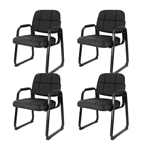 CLATINA Classic Reception Chair with Padded Armrests and Sled Base, Ergonomic Guest Chair for Office Conference Waiting Meeting Room, Black (4 Pack)