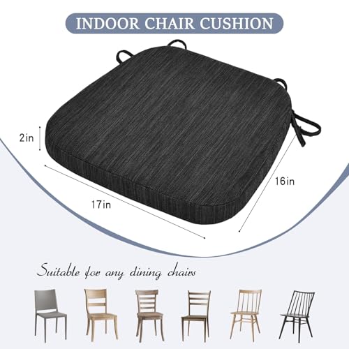 baibu Kitchen Chair Cushions, Dual-Layer Patented Design Molded Memory Foam Dining Chair Pads with Ties and Washable Cover, 17" x 16" x 2", Black