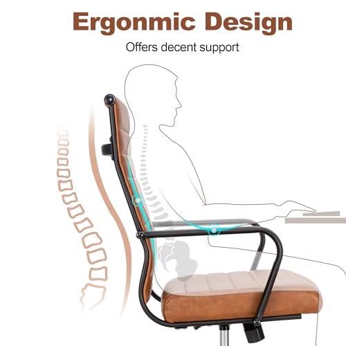 Okeysen Office Desk Chair Conference Room Chairs Modern Ergonomic Executive Swivel Chair Adjustable Height PU Leather Home Desk Chair with Armrests Comfy Computer Task Chairs with Wheels (Brown)