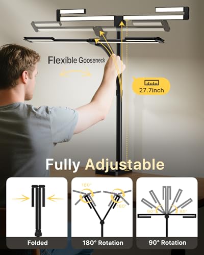 ONEMIX 42" LED Desk Lamp for Home Office, Eye-Caring Desk Light with Adjustable 4-Segment Bar, 1800LM Bright, Remote, Architect Table Lamp with Base for Dual Monitors, Reading, Study, Workbench(Black)