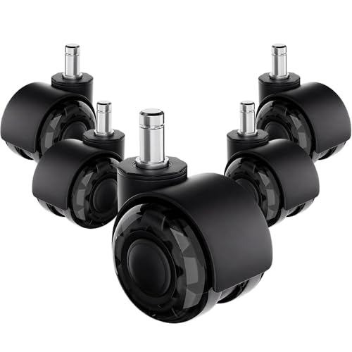 Office Chair Wheels Replacement Rubber Black Chair Casters for Hardwood Floors and Carpet, Set of 5, Heavy Duty Casters for Chairs Smooth & Silence Gliding Gaming Chair Wheels