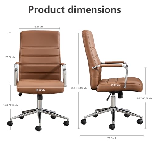 Office Desk Chair Leather, Conference Room Chairs with Wheels, Modern Executive Office Chairs Adjustable Height, Ergonomic Swivel Rolling Ribbed Computer Chair(Brown)