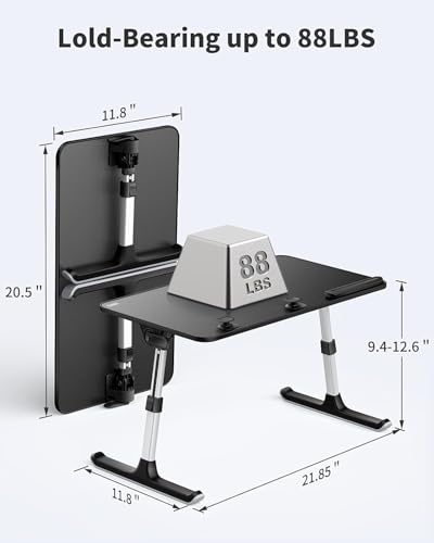 SAIJI Height & Angle Adjustable Laptop Stand for Bed, Lap Desk Bed Tray Table, Light Weight Foldable Portable Laptop Table for Couch Sofa Chair Floor Desk for Adults, Kids (52*30cm Black)