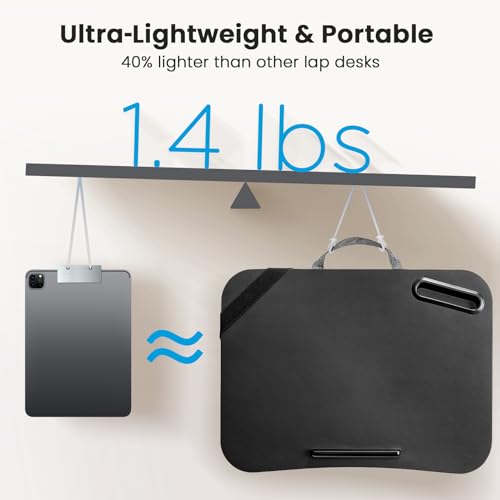 HUANUO Laptop Lap Desk, Fits up to 15.6-Inch Laptops and Tablets, Portable Lap Desk with Cushion, Phone Holder and Storage Bag, Black Lapdesk for Home Office or Dormitory