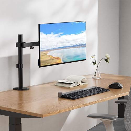Mount-It! Single Monitor Arm Desk Mount for 17-32 Inch Screens, Holds up to 19.8 lbs, Full Motion Computer Monitor Stand, Steel, Clamp and Grommet Base, VESA 75x75 100x100, Cable Management, Black