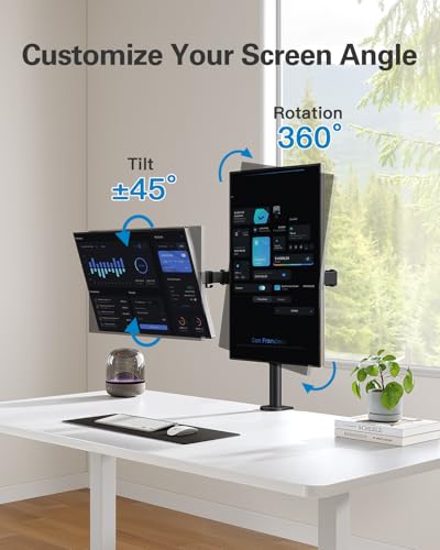HUANUO Dual Monitor Mount up to 32 Inch Screens, Heavy-Duty Steel Dual Monitor Stand, Full Motion Adjustable Arm with Tilt, Swivel, Rotate, Holds up to 17.6 lbs per Arm, VESA 75/100mm