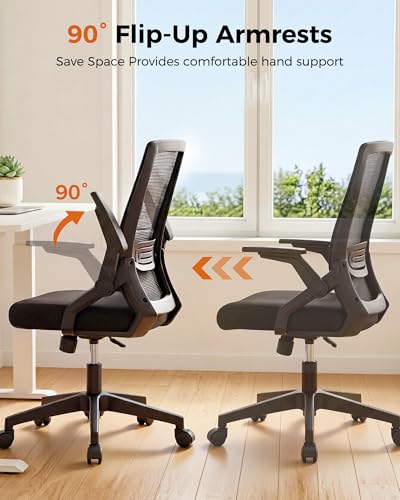 GTPLAYER Ergonomic Office Chair with Flip-up Armrests Executive Computer Chair for Home Office, Breathable Mesh & Comfy Lumbar Support, Black