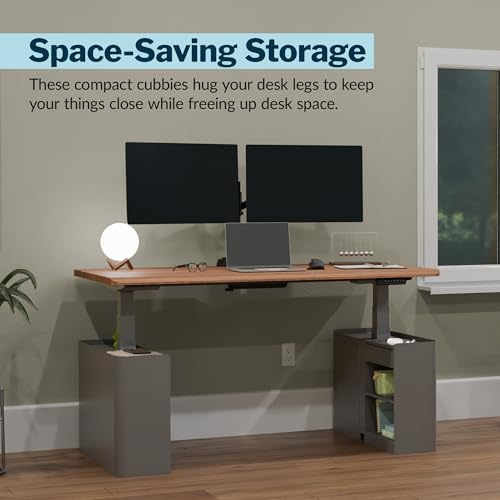 Vari Standing Desk Cubbies – Under-Desk Storage Organizer with PET Felt-Lined Shelves, Drawer, Hook & Cable Management – Tool-Free Installation Electric Standing Desks (Slate)