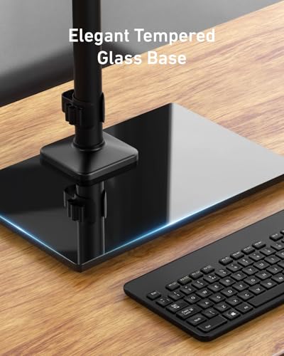 HUANUO Freestanding Dual Monitor Stand, 32 Inch Dual Monitor Mount for 2 Screens, Holds up to 19.8 lbs per Arm, Gaming Monitor Arm Riser with Tempered-Glass Base, Tilt, Swivel, Rotation, Black