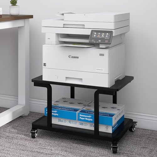 Natwind 2 Tier Laser Printer Stand,24''x20''x15'' Large Printer Table Copier Stand Under Desk,Heavy Duty Rolling Cart with Paper Storage Shelf,Printer Holder on Wheels for Home Office (Black)