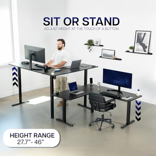 VIVO Medium Electric Single Motor Height Adjustable 3-Leg Corner Desk Standing Frame, Holds up to 225 lbs, Sit Stand L-Shaped Motorized Legs Only, Black, DESK-E355B