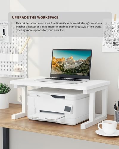 WRITECRY Desktop Printer Stand, 19.7″x 15.7″ 2-Tier Large Printer Shelf fit 3D Laser Printer/Scanner/Fax Machine, Industrial Storage Rack for Home Office Storage, White P5040-W
