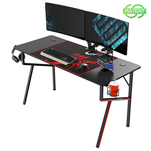 EUREKA ERGONOMIC Gaming Desk 55 inch, Professional Gaming Table Gamer Workstation with Cable Management Tray, Controller Stand, Cup Holder, Headphone Hook, Mouse Pad, Black