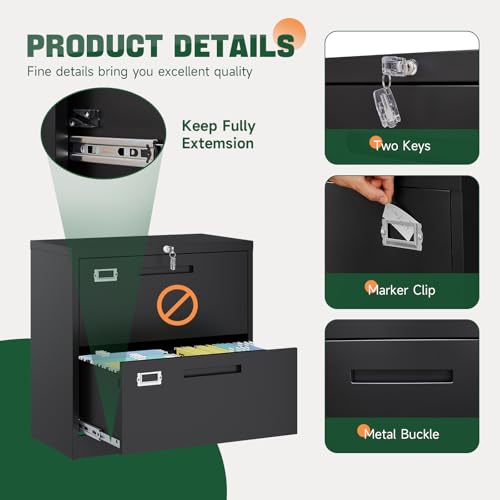 Letaya 2 Drawer File Cabinet with Lock,Metal Lateral Filing Cabinet for Home Office,Hanging Letter/Legal/A4 Size (Black, H27.95×W28.35×D15.74)