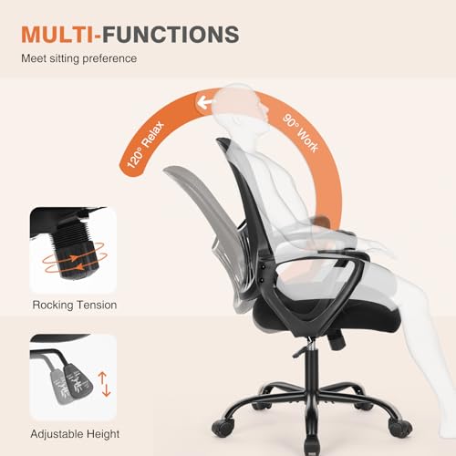 Sweetcrispy Home Office Managerial Executive Chair with Ergonomic Design, Mid-Back Mesh 360° Swivel, Comfortable Lumbar Support, Comfy Arms for Bedroom,Study,Student, Black