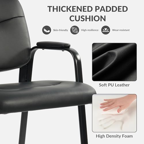 Elevon Waiting Room Chairs No Wheels Set of 4, Leather Stationary Office Reception Guest Chair with Padded Arms for Elderly Desk Conference Room Lobby Table Side Salon