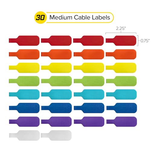 Wrap-It Storage - Cable Labels, Medium, Multi-Color (30-Pack) Write On Cord Tags for Wire Management and Identification